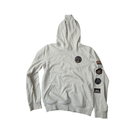 Under Armour Other - Under Armour Boys Rival Fleece Hoodie Cream Off White Graphic Patches‎ YLG Large